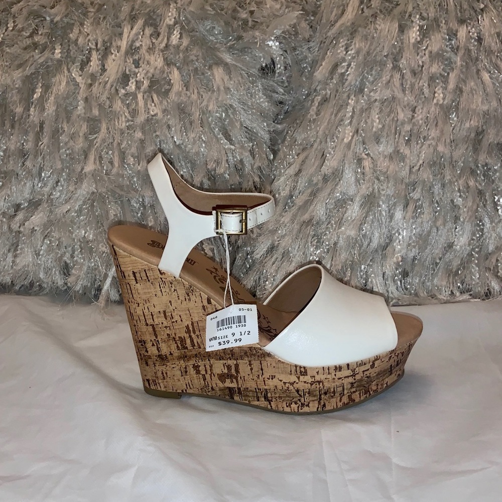 Brash  White Wedge Sandals w/Ankle Straps